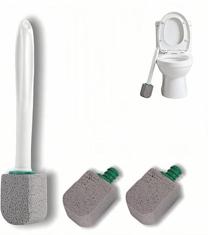 Pumice Stone Toilet Bowl Cleaner with Long Handle, 9.65 Inch, Includes 1 Handle and 3 Pumice Stones, Hard Water Stain Remover for Toilet, Bathtub, Tile, Grill