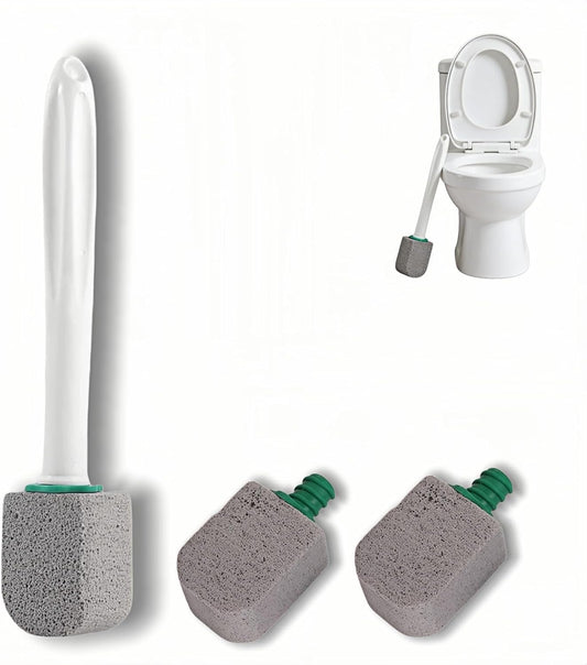 Pumice Stone Toilet Bowl Cleaner with Long Handle, 9.65 Inch, Includes 1 Handle and 3 Pumice Stones, Hard Water Stain Remover for Toilet, Bathtub, Tile, Grill
