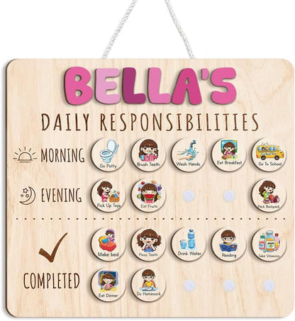 Daily Routine Chart for Kids, Visual Schedule, Routine Chart for Toddlers 3-5, Morning Bedtime Routine Chart for Toddlers, Wooden Chore Chart for Kids