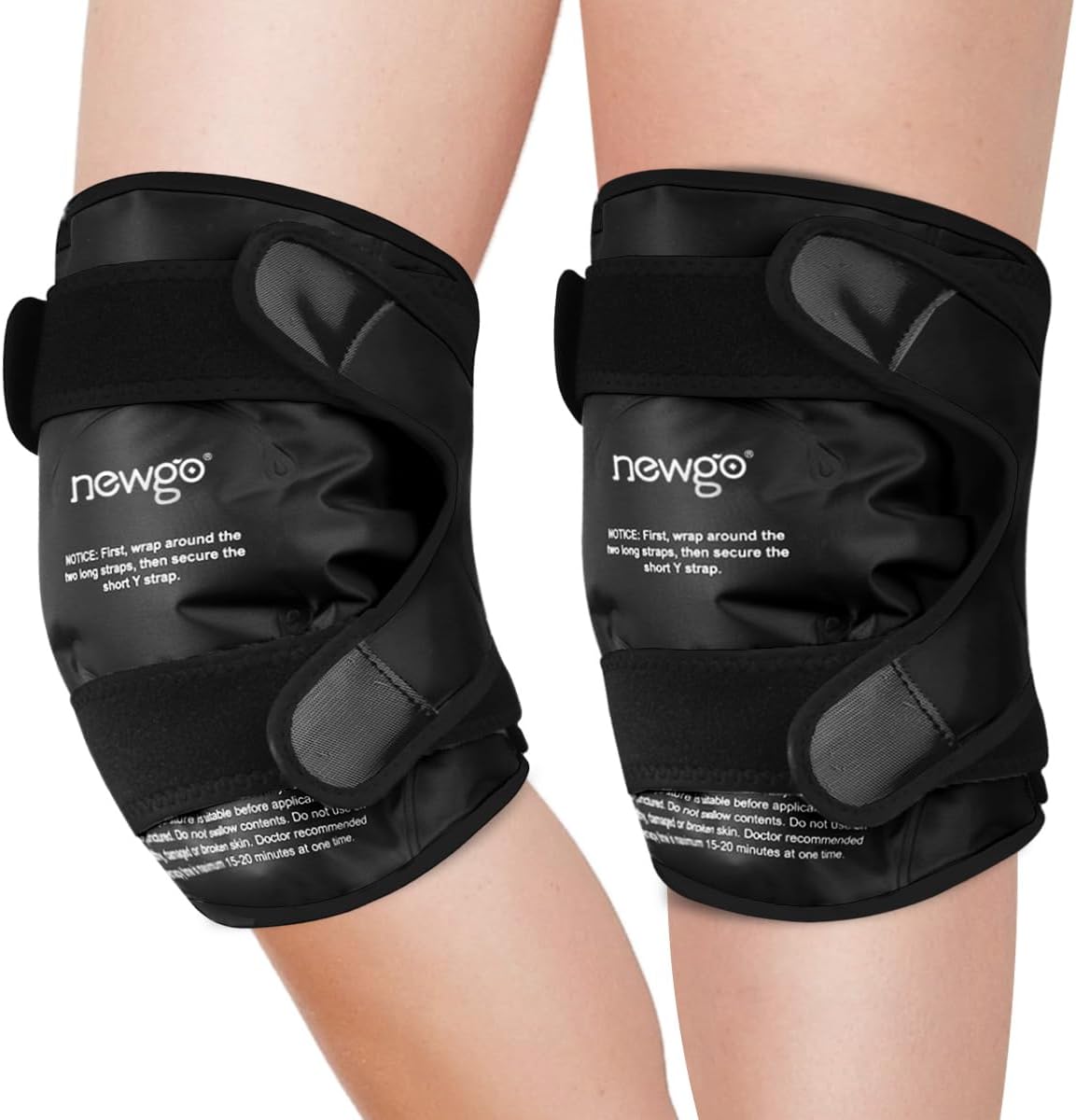 NEWGO Knee Ice Pack Wrap, 360° Full Wrap, Blue | Y-shaped Strap Stays Put, Reusable for Knee Replacement, ACL, Arthritis, Swelling, and Sports Injuries, 21.7" x 9.8"