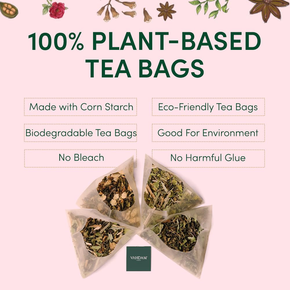 VAHDAM, Assorted Herbal Tea Sampler (18 Tea Bags, 9 Flavors) Caffeine-Free, Non-GMO | Double Infusion, Individually Enveloped Tea Bags | Herbal Tea Assortmen
