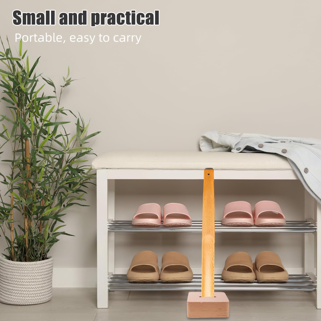 GALPADA Wooden Shoe Horn Storage Base Shoe Horn Stand Organizer Closet Holder Countertop Holder Entryway Hallway Home Decor 3.54X3.54X1.37in