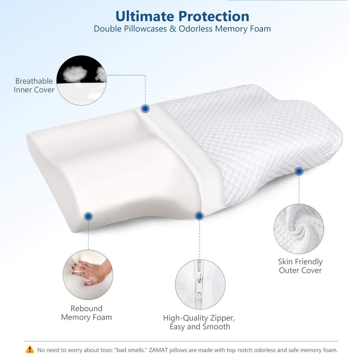 Memory Foam Pillow for Neck Pain Relief, Adjustable Orthopedic Ergonomic Cervical Pillow for Sleeping with Washable Cover, Bed Pillows for Side, Back, Stomach Sleepers