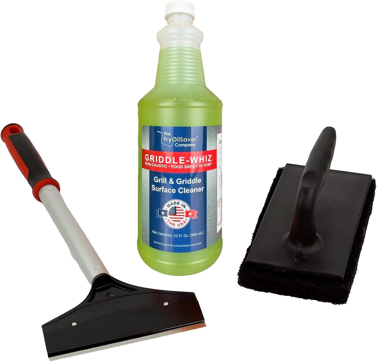 Griddle-Whiz Grill & Griddle Cleaner (4-Pack) | Removes Grease, Food Residue, Burnt On Organics | High Heat Flat Top Grill Cleaner, Food Contact Surface | Non-Caustic Formula by FryOilSaver (32oz)