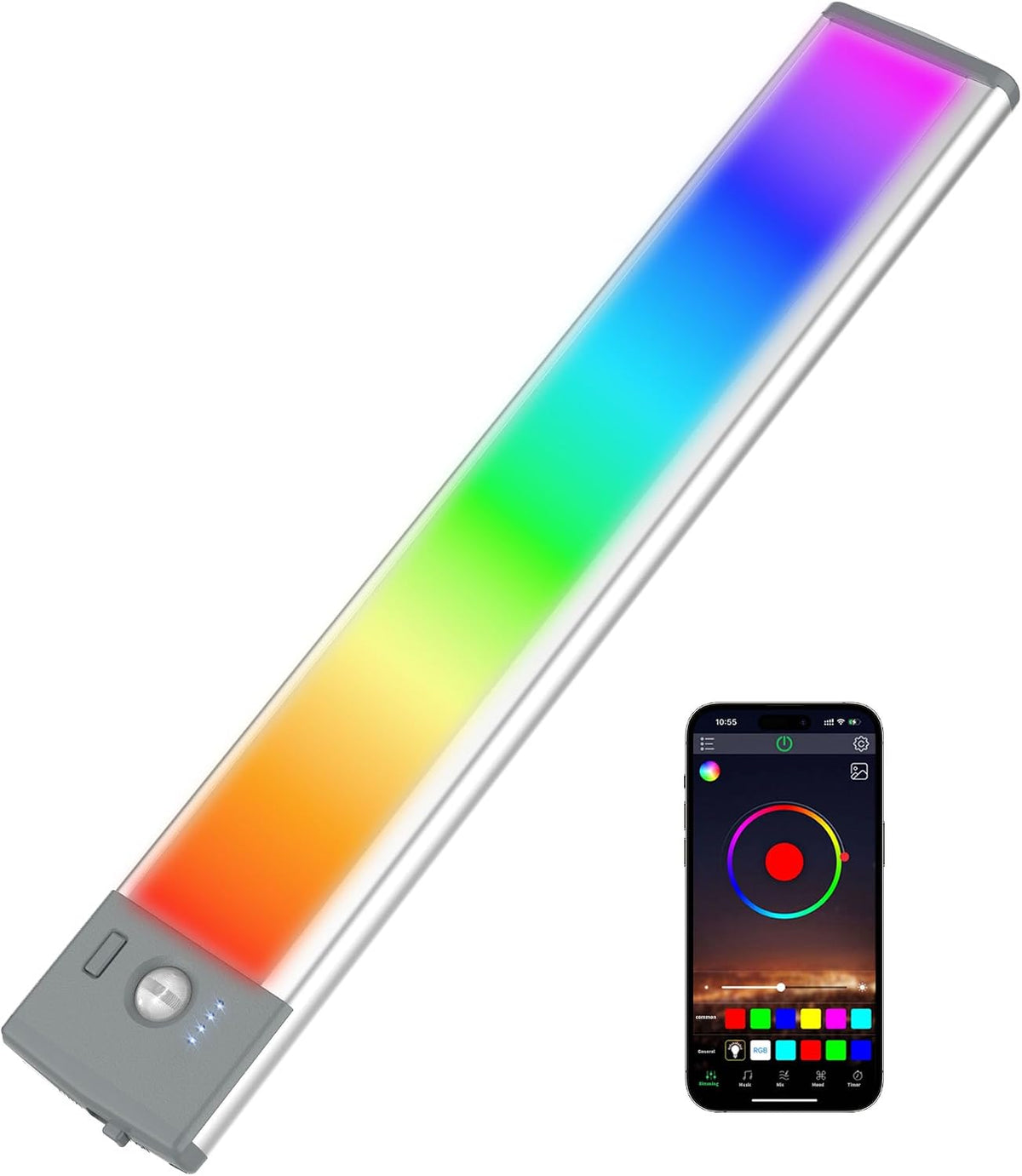 LEPOTEC 3 Pcs RGB LED Wall Lights,Wall Sconces Lamp with App Remote Control,Gaming Light Bar,Under Cabinet Lighting with Music Sync,Rechargeable Battery Operated Night Closet Light for Living Room