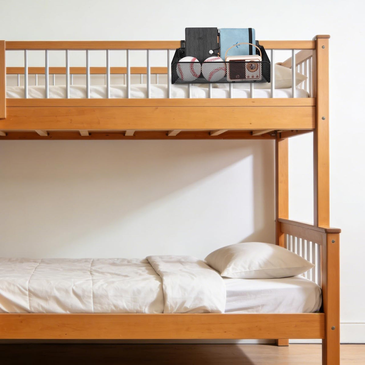 ULTECHNOVO Bedside Hanging Storage Basket Dorm Bedside Organizer with Hooks for Bunk Beds Railings and College Dorms 10.62 X 4.72 X 3.54 in Hanging Shelf for Books Phone Glasses