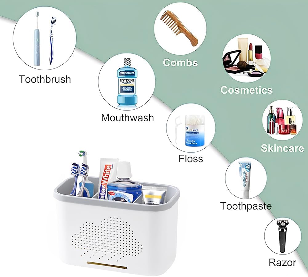 2 Slots Toothbrush Holder and Toothpaste Holder with Drain Hole, Detachable Easy Cleaning Multi-Functional Organizer Caddy Storage for Bathroom Vanity Sink Kitchen (White+Green 2 compartments)