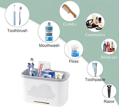 2 Slots Toothbrush Holder and Toothpaste Holder with Drain Hole, Detachable Easy Cleaning Multi-Functional Organizer Caddy Storage for Bathroom Vanity Sink Kitchen (White+Green 2 compartments)