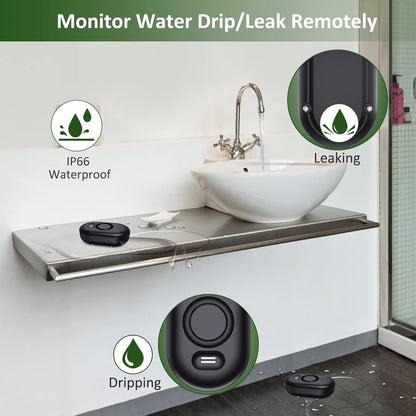 Water Leak Detector Sensor Alarm: Home Water Flooding Monitor Smart Sink Overflow Monitoring Adjustable Wet Moisture Alert Pipe Leakage Drip Detection Warning for Basement Floor