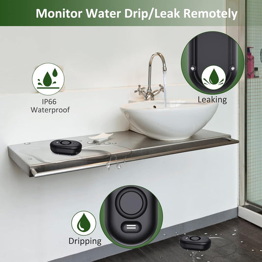 Water Leak Detector Sensor Alarm: Home Water Flooding Monitor Smart Sink Overflow Monitoring Adjustable Wet Moisture Alert Pipe Leakage Drip Detection Warning for Basement Floor
