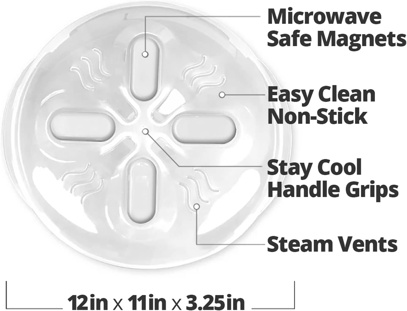 HOVER COVER Magnetic Microwave Splatter Cover for Food - 12-Inch - Gray | BPA-Free Lid, Vented Plate Guard with Steam Vents, Anti-Splash Microwave Lid, Dishwasher Safe, Space-Saving Magnetic Storage