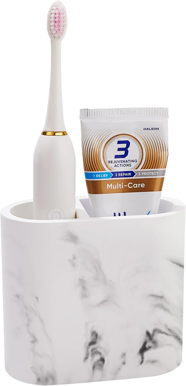 Quick Drying Toothbrush Holder for Bathrooms, Diatomite Countertop Organizer for Electric Tooth Brush, Toothpaste, Razor, Makeup Brush, White, 2 Slots