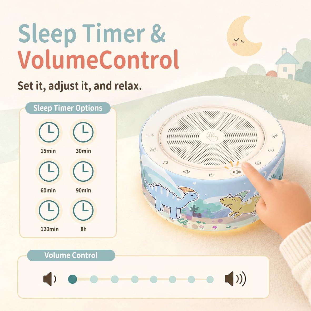 Kipcush White Noise Machine for Baby & Adults, 30 Soothing Sounds, Sleep Sound Machine with 8 Color Night Light, Memory Function, White Noise for Sleeping, Nursery, Office, Travel & Relaxation