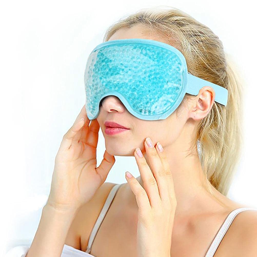 Cold Compress Eye Cover Reusable Gel Bead Sleep Eye Cover,Microwavable & Freezable Eye Compress Gel Mask with Adjustable Strap Puffy Eyes & Dark Circles for Women Girls