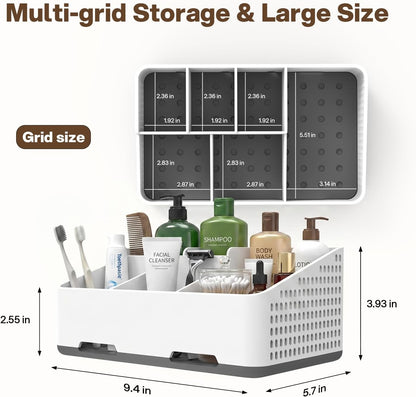 Cleangor Countertop Bathroom Organizer, Toothbrush Holder with Drainage | Vents, Cord Hole for Multi-grid Electric Toothbrush Charger, Family Bathroom Use