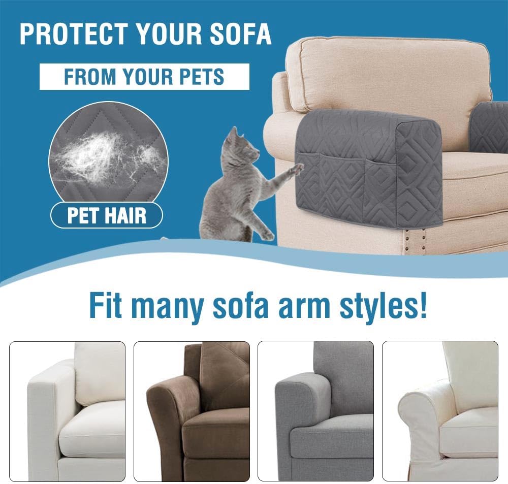 H.VERSAILTEX Water Resistant Armrest Covers for Sofa, 2 Pack, Ivory/Beige | Waterproof Armchair Caddy, Couch Arm Covers Remote Control Holder Sofa Armrest Organizer for Magazine, Tablet, Phone, iPad