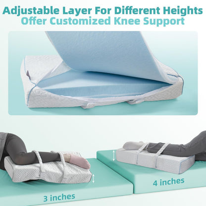 Cool Knee Pillow for Side Sleepers Hip Pain 4in, Adjust Leg Pillow for Multi-uses, CertiPUR-US Memory Foam Knee Pillow for Side Sleeper, Leg Pillow for Side Sleeping with 2 Straps, White