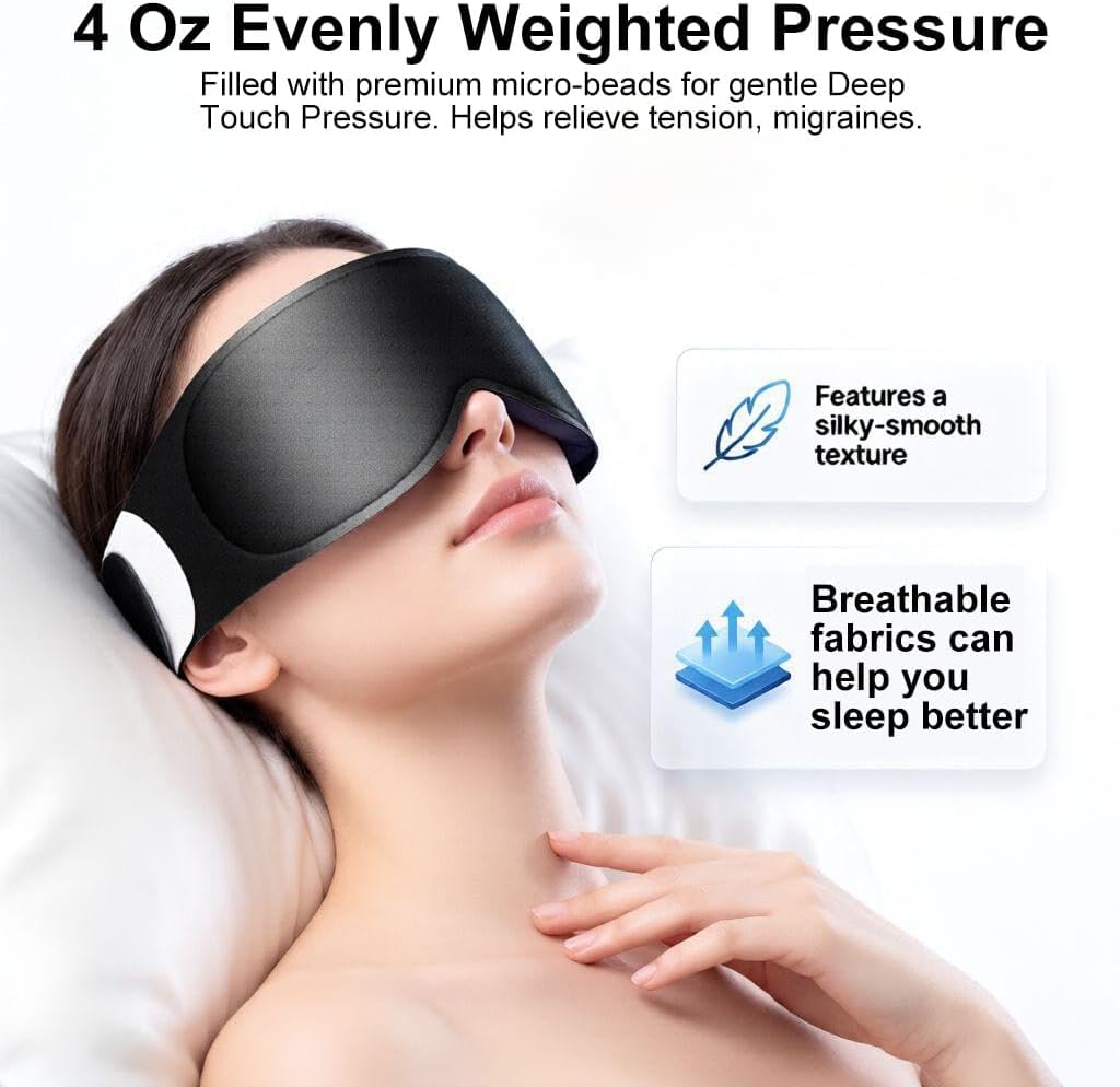 100% Blackout Weighted Sleep Mask: 3D Contoured Eye Mask with Full Coverage for Lash Extension - Soft Memory Foam,Adjustable Size - Eye Cover for Airplane Travel Essential,Meditation Blindfold