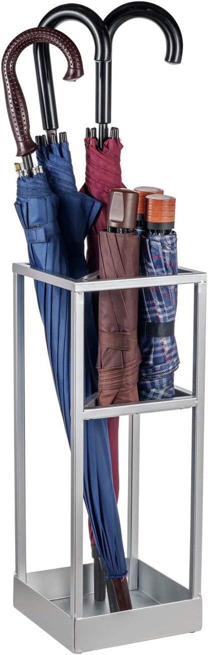 MyGift 20 Inch Brass Tone Metal Umbrella Stand with Drip Tray | Freestanding Rain Gear Storage - Long Short Umbrellas Canes Walking Sticks Entryway Lobby Office Floor Standing Drip Catcher