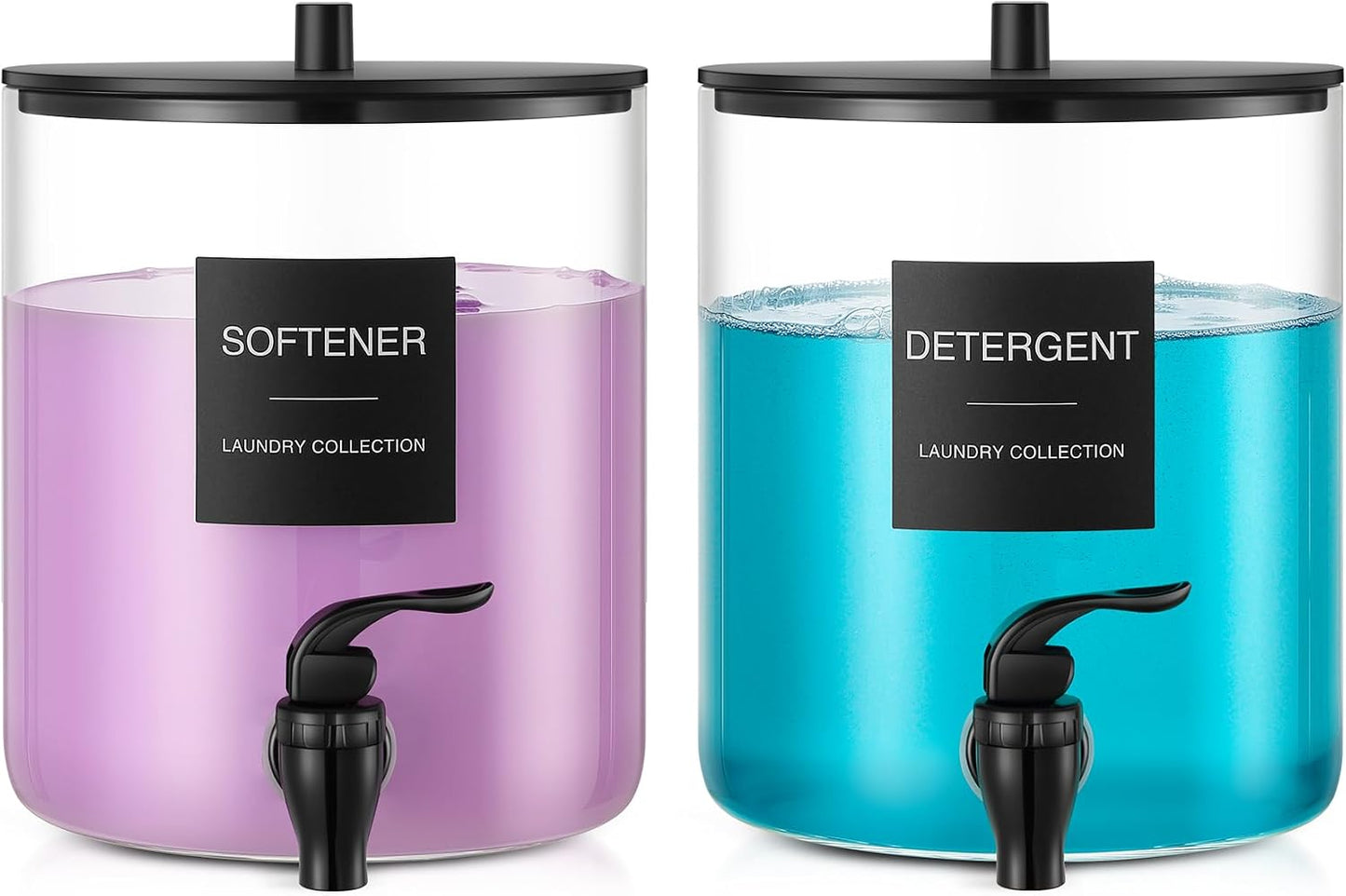 Glass Laundry Detergent Dispenser, 128 oz / 3.5L Fabric Softener Dispenser for Laundry Room Organization, Detergent Holder with Plastic Spigot (Black, 1 Pack)