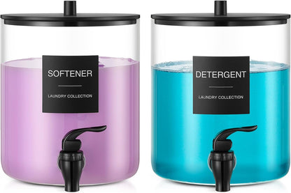 Glass Laundry Detergent Dispenser, 128 oz / 3.5L Fabric Softener Dispenser for Laundry Room Organization, Detergent Holder with Plastic Spigot (Black, 1 Pack)