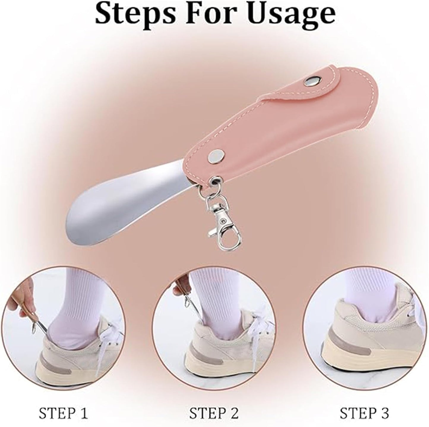 Metal Shoe Horn with Holster, 1 Pc Foldable Shoe Horn with Keychain, Travel Mini Stainless Steel Shoe Spoon