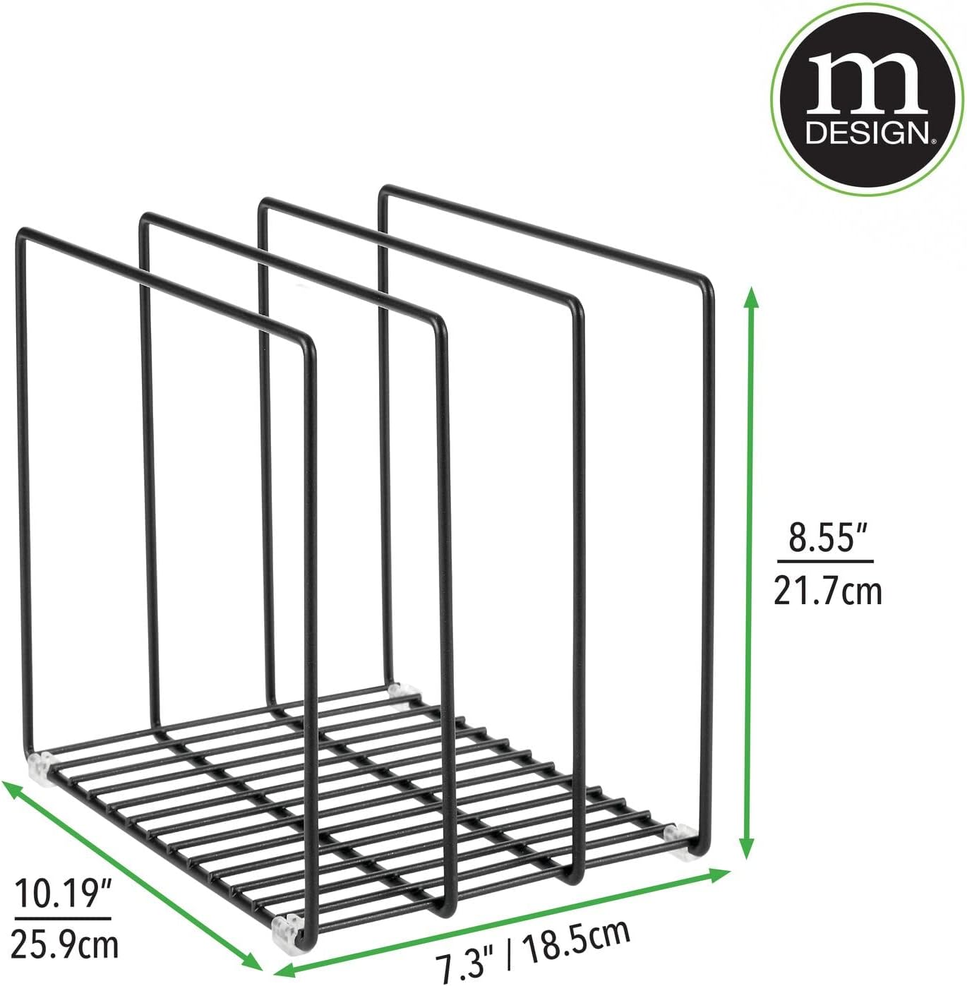 mDesign 3 Slot Tray and Pan Rack — Metal Wire Rack for Pantry and Kitchen Storage — Freestanding Pan Lid Holder Also for Baking Trays and Crockery – Silver