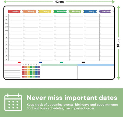 POPRUN Dry Erase Weekly Calendar Whiteboard, Magnetic Hourly Schedule Board | 16.9 x 11" Weekly Planner for Fridge, Time Slots, Family Daily Planning for Refrigerator, Homeschool, Work