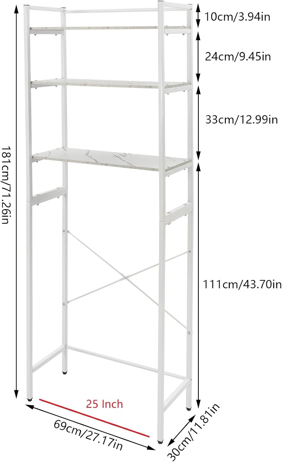 3 Tiers Over The Washer and Dryer Storage Shelf, Bathroom Rack Shelf with Adjustable Feet Freestanding Storage Rack Wood Laundry Shelf Organizer Black for Bathroom