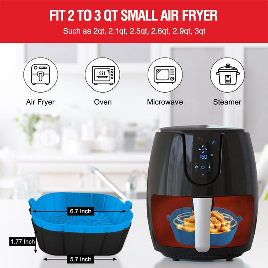 Air Fryer Silicone Liners for 2 to 3 QT Small Air Fryers, 2 Pack Square Non-Stick Reusable Air Fryer Liners Silicone Pot Basket Bowl Liner Baking Tray Air Fryer Accessories, Better than Paper Liners