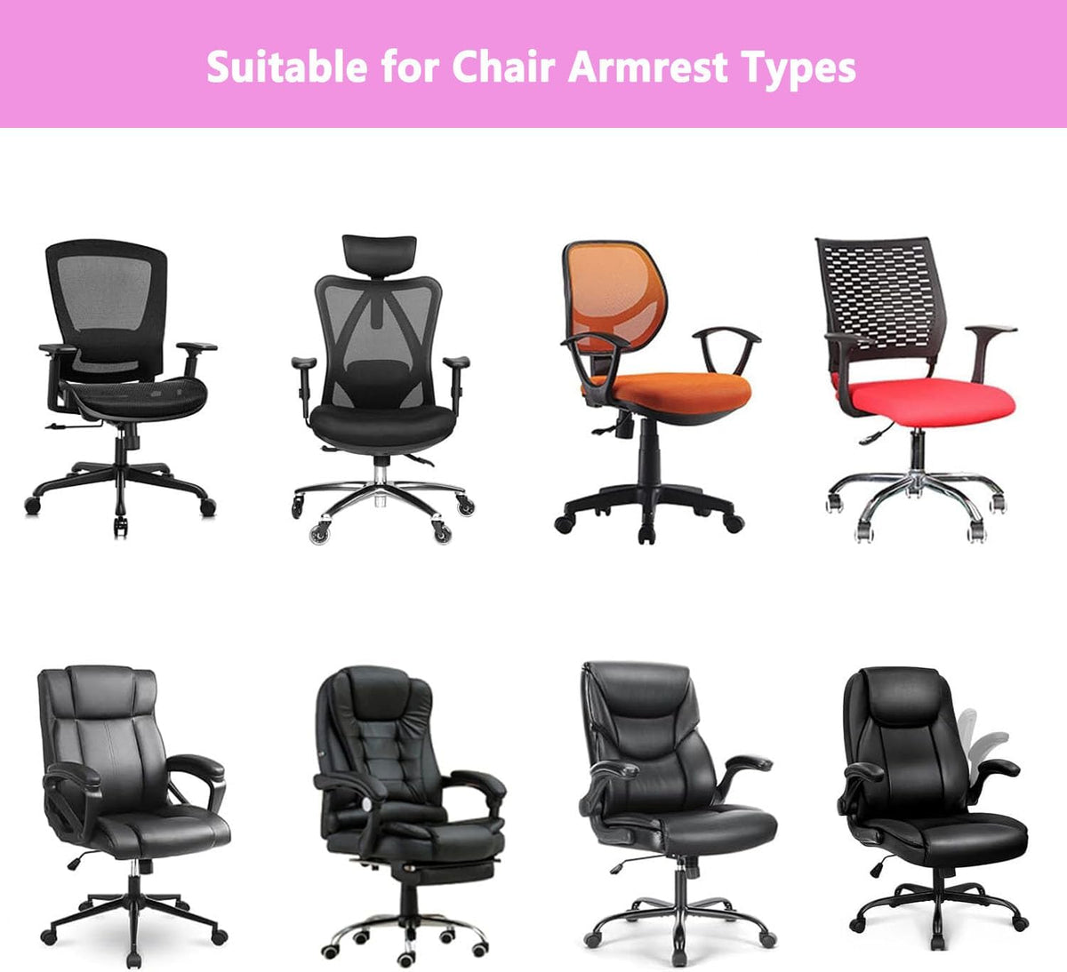 Melaluxe Office Chair Armrest Covers, Stretchable Removable Washable Chair Arm Covers, Elastic Desk Computer Gaming Chair Arm Rest Protector Slipcovers (Black)
