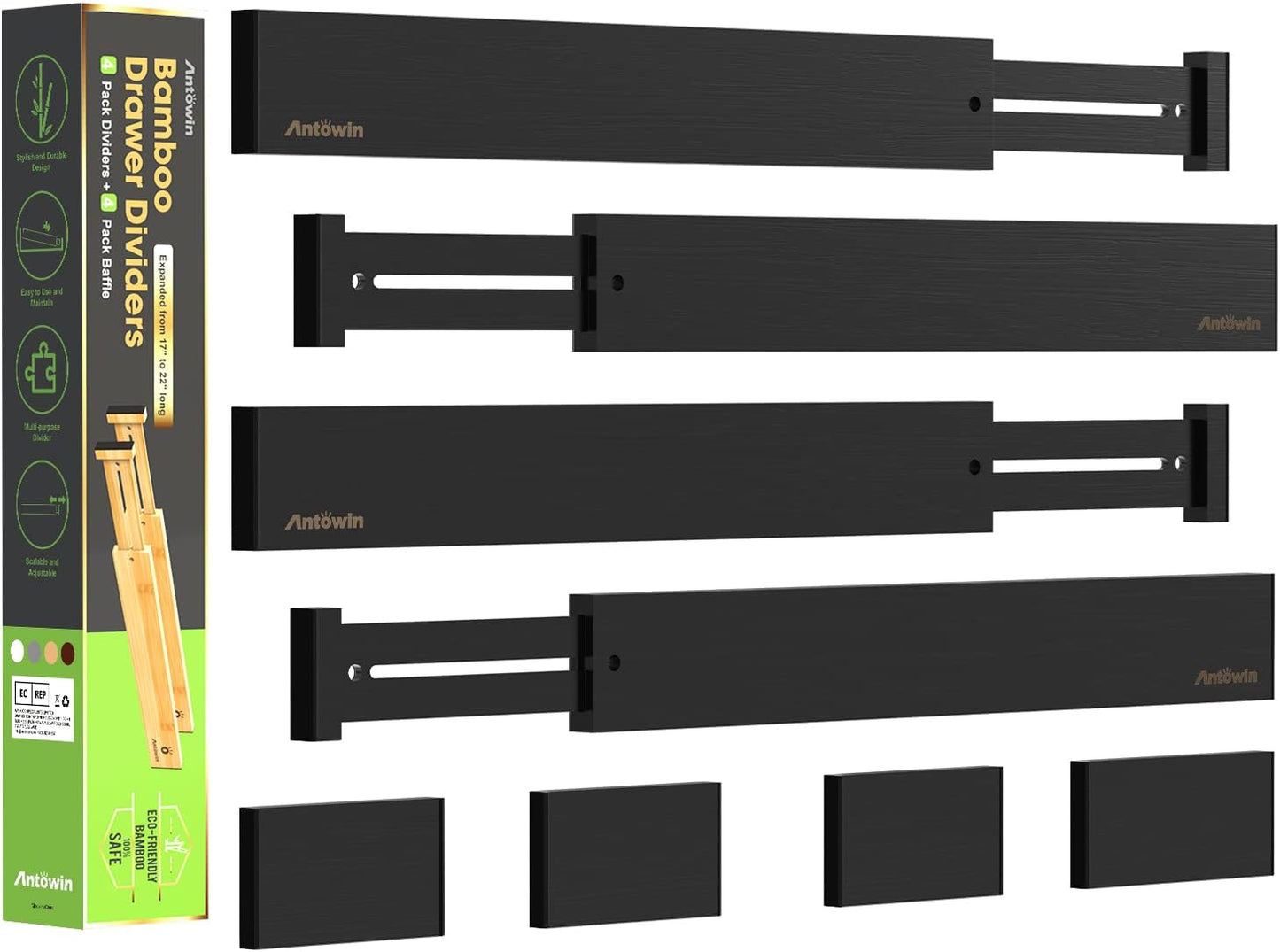 Bamboo Drawer Dividers Organizers, Drawer Separators Splitter,17-22 inches Long Adjustable Spring-loaded Organizer for Large Utensil, Clothes, Tools Drawers(yellow)