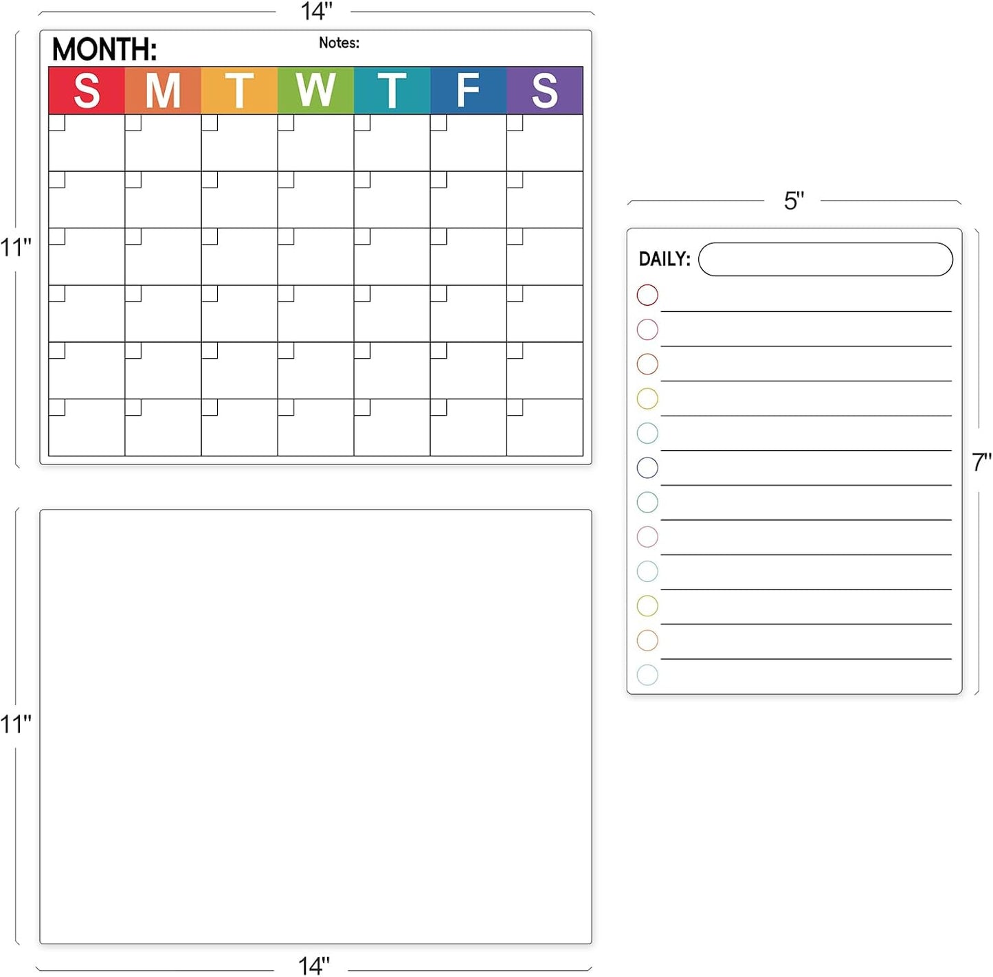 3 Pack Dry Erase Magnetic Calendar for Refrigerator - Monthly & Weekly & Daily Planner Magnet Whiteboard for Fridge Wall - Shopping, Meal/Menu, To Do List, Family Schedule Planning Board (10HB-RIZH3)