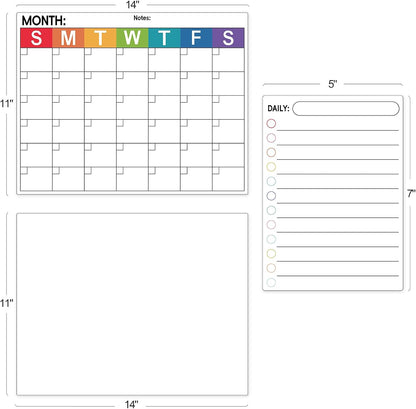 3 Pack Dry Erase Magnetic Calendar for Refrigerator - Monthly & Weekly & Daily Planner Magnet Whiteboard for Fridge Wall - Shopping, Meal/Menu, To Do List, Family Schedule Planning Board (10HB-RIZH3)