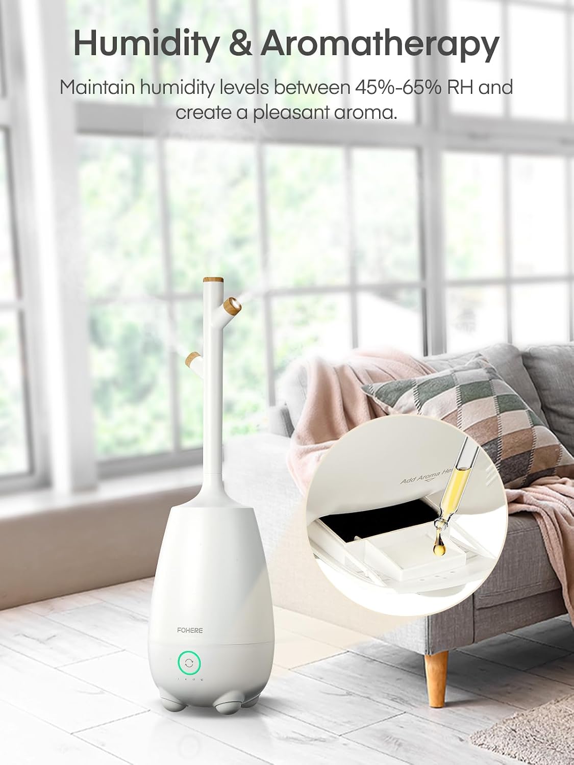 Humidifiers for Bedroom Large Room Home, 5L Quiet Cool Mist Top Fill Humidifier with Essential Oil Diffuser, Remote Control, Smart Humidistat, Sleep Mode, for Baby, Plants, Office, Nursery