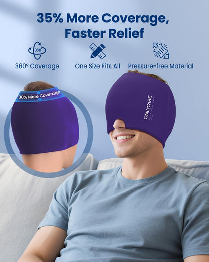 ONLYCARE Migraine Relief Cap, Headache Relief Cold Cap for Migraine Relief | Soothing Headache Ice Face Pack Mask, Cold Compress Head Wrap for Sinus, Tension, Stress, Hangover, Self Care Gifts for Women