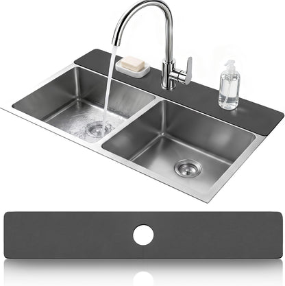 LOPNUR Cuttable Faucet Mat for Kitchen Sink, Extra Long 29 Inch, Black | Super Absorbent & Fast Dry Diatomite Sink Splash Guard, 0.8-2.4 Inch Adjustable Faucet Hole, Cut to Fit Bathroom & RV Sinks