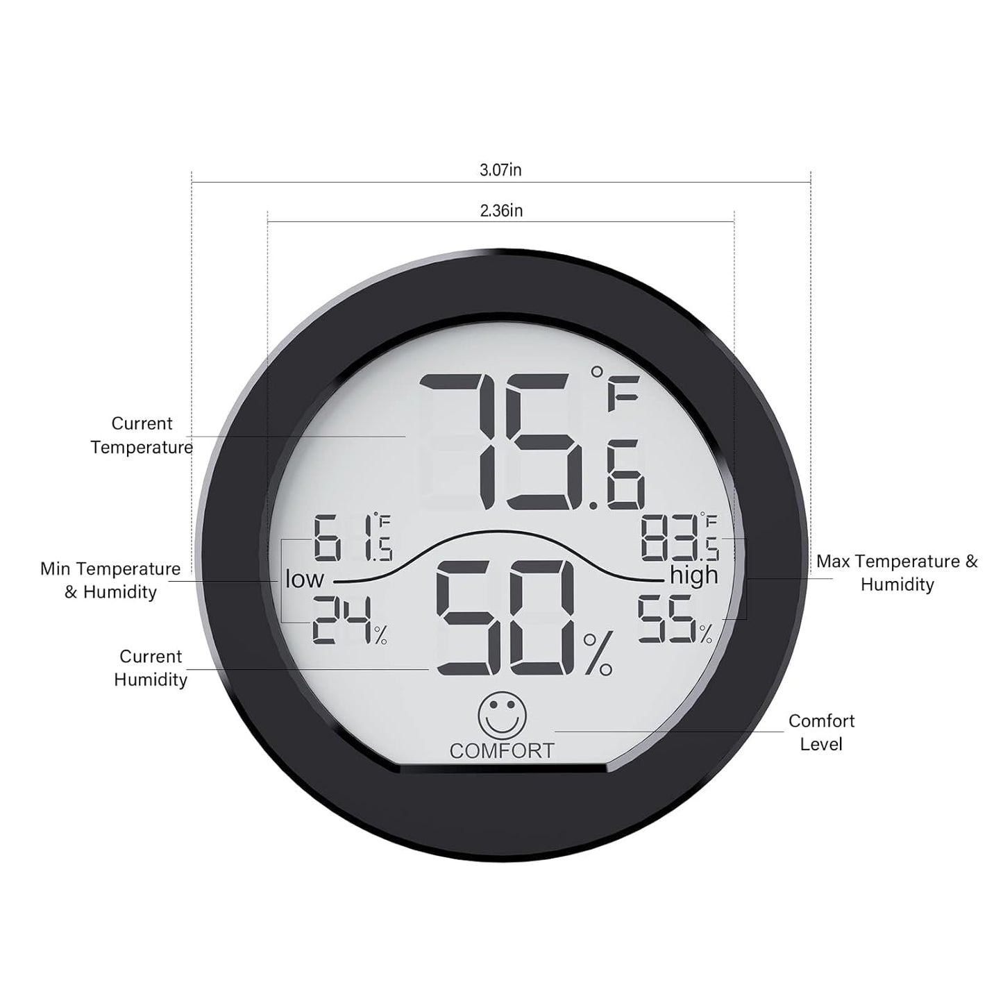 Indoor Digital Hygrometer Thermometer for Room Temperature Humidity Meter | SECRUI Thermometer Accuracy Calibration LCD Temperature Sensor with Maximum and Minimum Records,1 Pack