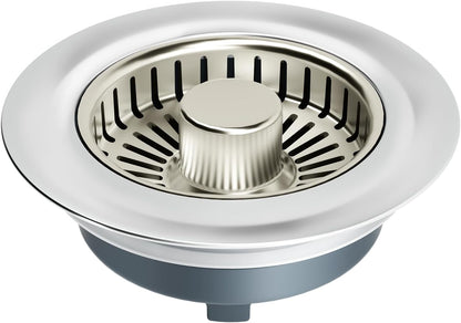3 in 1 Kitchen Sink Drain Strainer Stopper Removable Basket Pop-Up | Kitchen Sink Food Strainer 1 Pack Silver Stainless - Food Catcher, Odor-Block Seal, Fits 3.5" Drain, Easy Clean