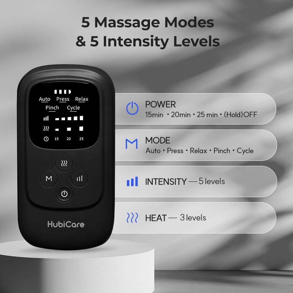 HubiCare Cordless Leg Massager with Heat and Air Compression for Circulation and Pain Relief, 5 Modes with 5 Intensities, Reduce Swelling, Muscles Relaxation Device (Black)