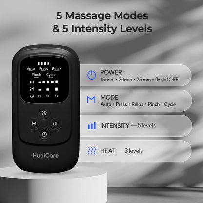 HubiCare Cordless Leg Massager with Heat and Air Compression for Circulation and Pain Relief, 5 Modes with 5 Intensities, Reduce Swelling, Muscles Relaxation Device (Black)