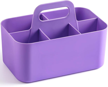 Multiuse Caddy Organizer with Handle, Portable Divided Plastic Tote Bin - Art Craft, Stationary Pen Marker Crayons, Makeup Hair Supplies Storage - Bathroom, Classroom, Dorm, Office, Desk Holder - Grey