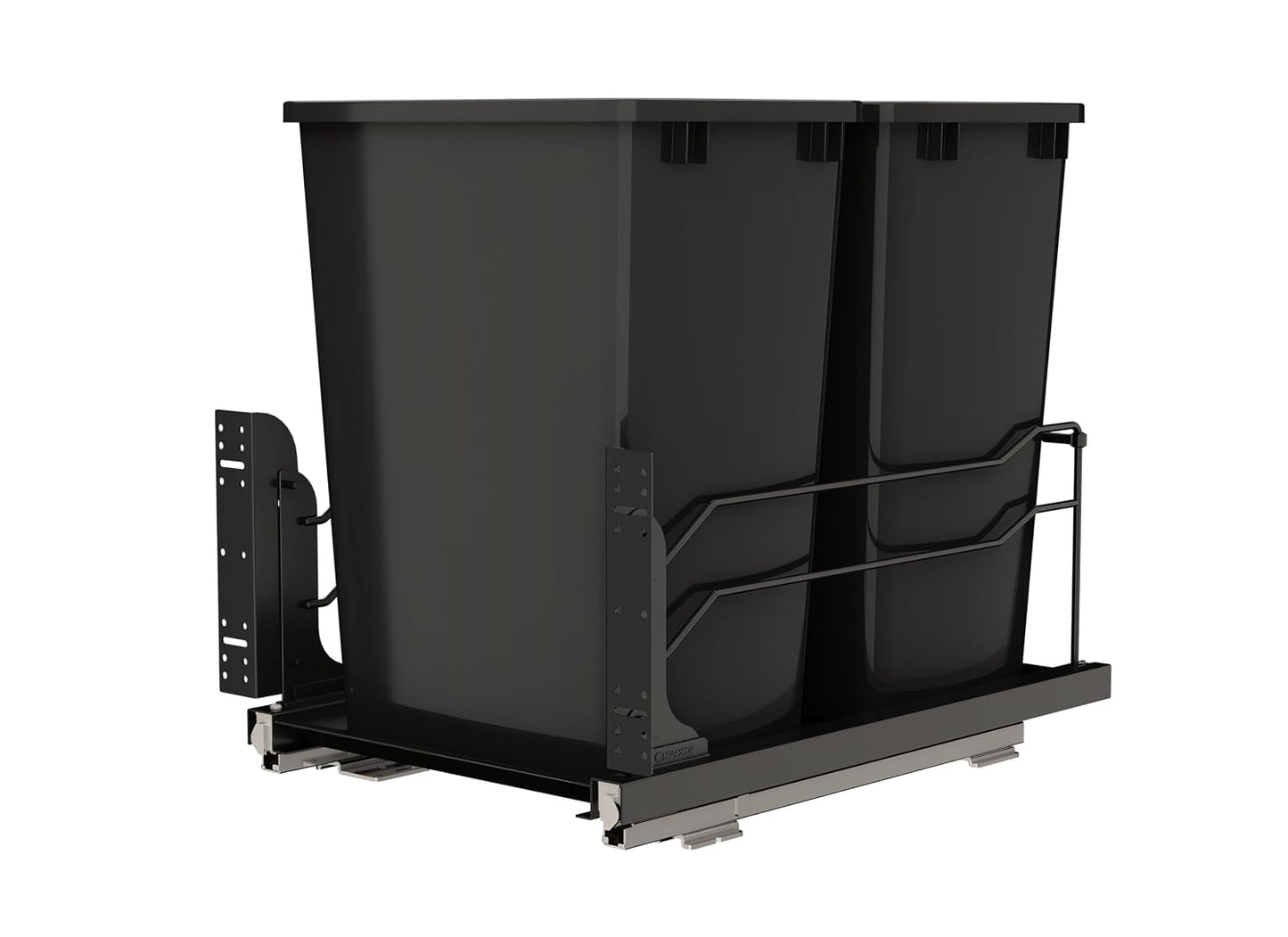 Rev-A-Shelf Double Pullout Trash Can w/Soft-Close Slides, 14.5" Min Opening | Large Capacity Garbage/ Recycling Waste Bins for Under Kitchen Cabinets, Heavy Gauge Wire Construction, 53WC-1835SCDM-211