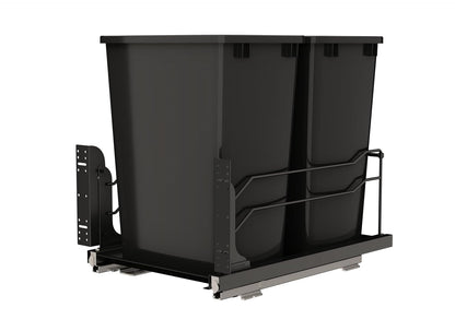 Rev-A-Shelf Double Pullout Trash Can w/Soft-Close Slides, 14.5" Min Opening | Large Capacity Garbage/ Recycling Waste Bins for Under Kitchen Cabinets, Heavy Gauge Wire Construction, 53WC-1835SCDM-211