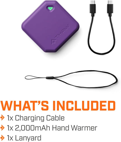 THAW Rechargeable Mini Hand Warmer | Double-Sided Heating, Up to 4 Hours, Rechargeable USB-C, Durable Impact-Resistant Construction, Integrated LED Light