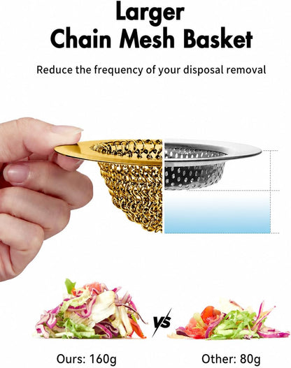 Kitchen Sink Drain Strainer,Patented Reversible Chain Mesh Basket Anti-Clog | Revolutionary Sink Strainer，Easy Clean，Fast Drainage，304 Stainless Steel Rust-Proof，4.4" Large Capacity Food Catcher，Handmade