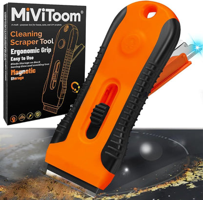 Non Scratch Oven Hob Cleaner with Storage Box, Multi-Surface Cleaning Tool - Removes Paint, Caulk, Adhesive from Windows, Glass, Tiles, Floors & Stove Tops（15 Extra Replacement）