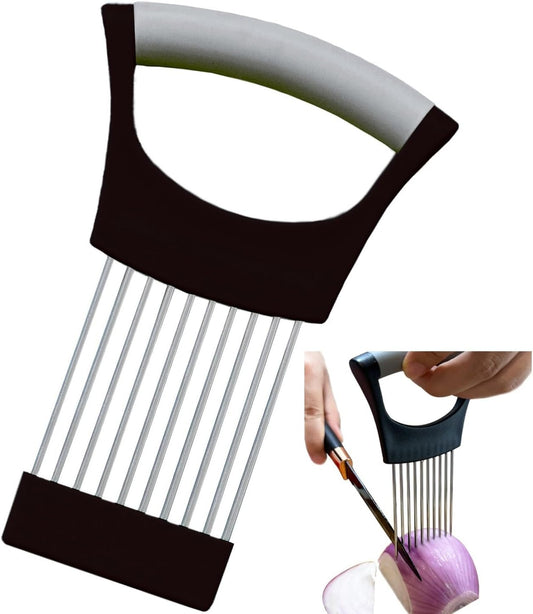 Onion Holder for Slicing | Non-Slip TPR Handle, Safe Storage Tip Cover, Multi-Purpose Food Slicer Assistant Tool