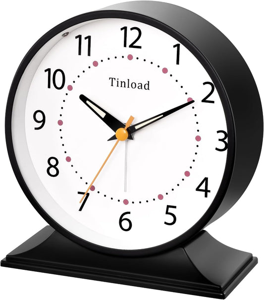 4.5"Retro Analog Alarm Clock,Vintage decor , Super Silent Non Ticking Small Clock with Manual Light, Snooze, Battery Operated, for Bedroom, Living Room, Office,Nightstand, Bedside, Desk ,Table(Black)