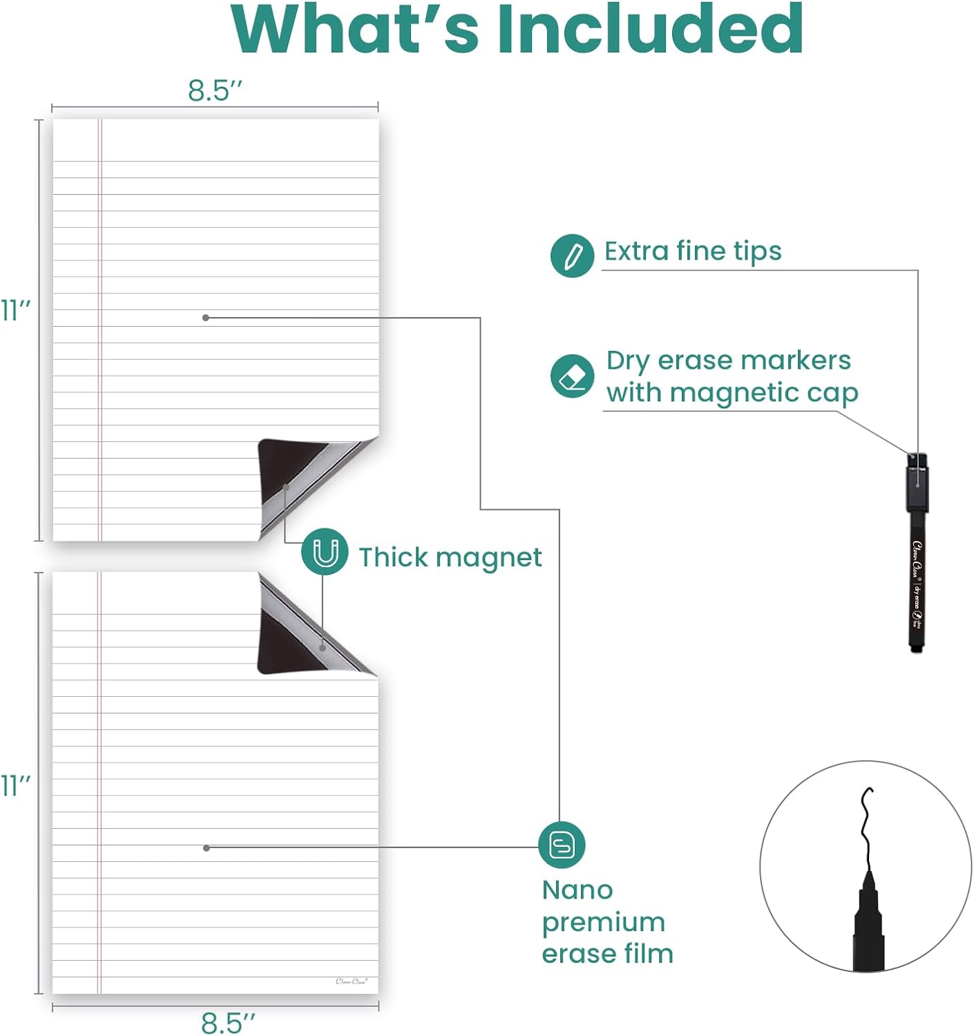 Magnetic Dry Erase Board – 8.5”x11” Reusable Lined Dry Erase List Board for Fridge 2 Pcs – Marker Included
